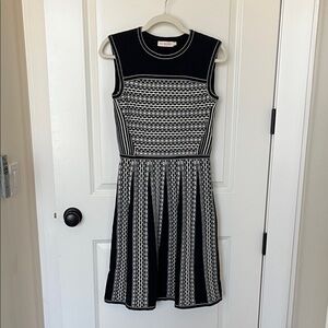 Tory Burch Black and White Geometric knit Midi Dress